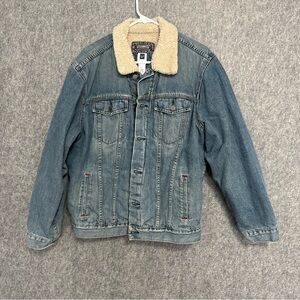Vintage GAP Jacket Mens size L Blue Denim Sherpa Fleece Lined Trucker